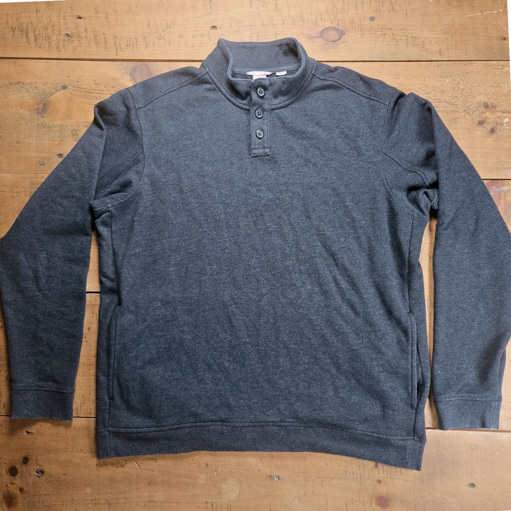 Duluth Trading Co Mens Gray Relaxed Fit Henley Pullover Sweatshirt Pockets